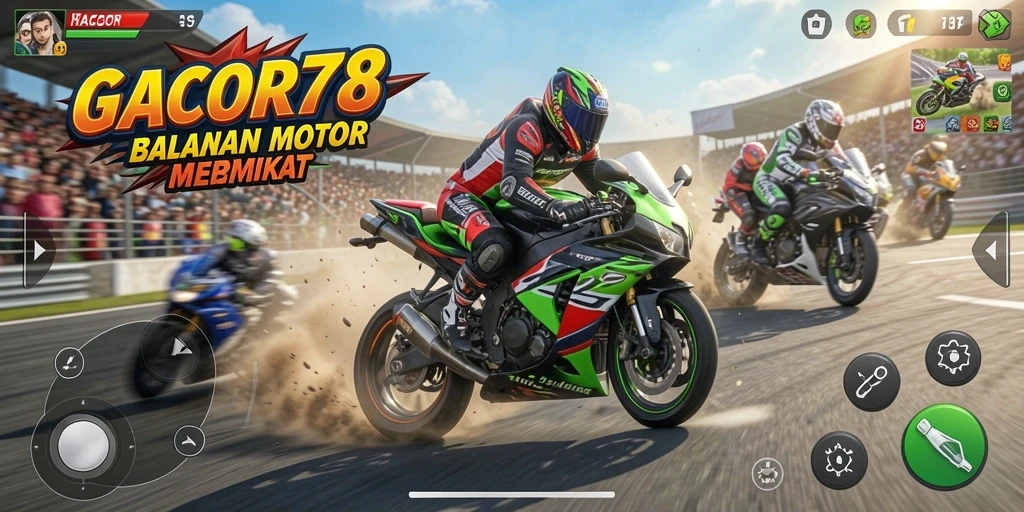 Tampilan gameplay GACOR78 yang memukau dengan balapan motor yang seru.